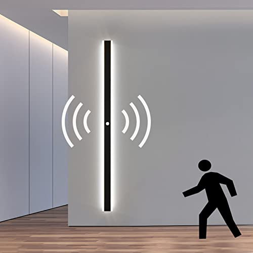 VOMI 100cm Lang Wandleuchte Aussen mit Bewegungsmelder KaltWeiß 6000K Außenbeleuchtung LED Wandlampe Innen Schmal Schwarz IP65 Wetterfest Wandlicht Badezimmer Schlafzimmer Wohnzimmer
