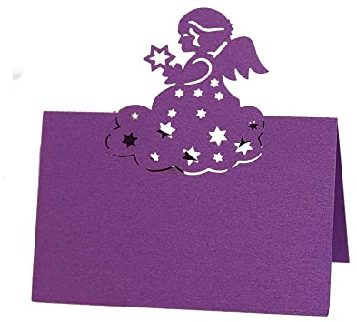 GIVBRO Tabella segnaposto nome biglietto biglietto di seduta, motivo angelo scavato, piegato, per decorazione della tavola, incontrare forniture per feste di nozze, viola, 50 pezzi