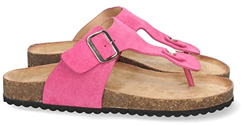shoes&blues.es 63846-Sandalia Plana para Mujer, con Planta Bio muy Comoda, Estilo Esclava, y Detalle de Hebilla, Primavera Verano 2022. Talla 41 Fucsia