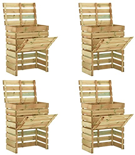 4 STK. Holz Kompostsilo, Komposter mit Deckel Lattenrost Kompostbehälter Holzkomposter Steckkomposter Gartenkomposter 80x50x100 cm