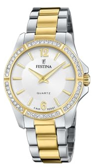 Festina Damenuhr Analog aus Edelstahl 316l Multi | Quarzwerk, Widerstandsfähiges Mineralglas, Wasserdicht 5 ATM F20594/1, Mademoiselle