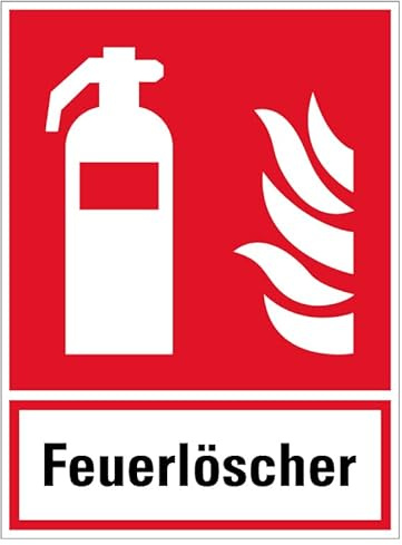 Aufkleber Hinweis Text Feuerlöscher Brandschutz Schild Folie selbstklebend ähnl. ISO 7010 | 20x27cm Made in Germany, MBS-SIGNS, Polymer-Folie, rechteck, rot