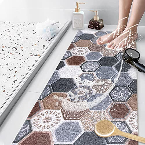 Duschmatte rutschfest 100x40cm: Weich Komfort Badewannenmatte mit Ablauflöchern, PVC-Luffa Massage Badematte für Badewanne, Dusch und Nassbereiche, Schnell Trocknend Antirutschmatte Dusche