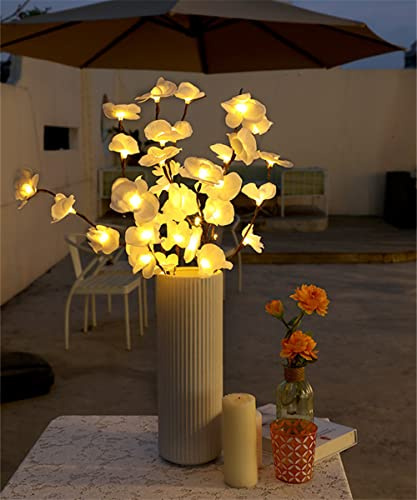 Fantasee Weiße Orchideen-Zweig-Lichter, 20 LEDs künstliche Phalaenopsis-Astlichter batteriebetrieben Flexibler Zweig Dekor-Lichter für Zuhause Schaufenster Vase Zimmer Weihnachten (2 Packungen, weiß)