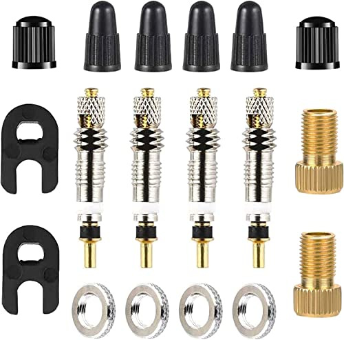 18Pc Bike Valve Repair Kit Presta Schrader Adapter Brass Cores Tubeless Tire MTB Road Bicycle