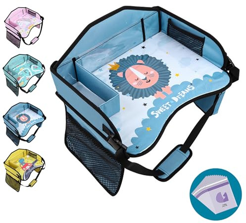 Amoilly Autositz Tablett für Kinder Reisen, Kleinkind Reise Tablett für Auto Flugzeug, Auto Tabletts für Roadtrip Essentials, Autositz Tabelle für Road Trip Aktivitäten (Blau)