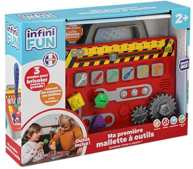 Infini Fun - Ma première Mallette à Outils - La première Mallette à Outils des Tout-Petits pour bricoler - Mallette électonique, Marteau & Tournevis - Jeu éducatif & d'imitation pour Enfant dès 2 Ans