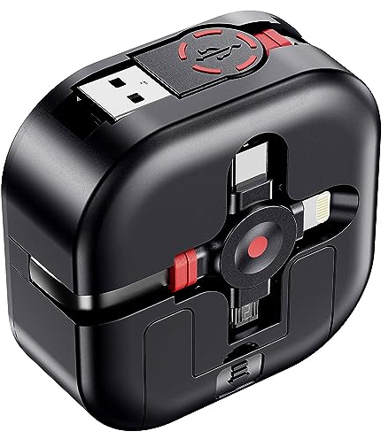 ASICEN 1.2M Câble de Charge Rétractable, 3 en 1 Câble USB Multi, Câble Chargeur Universel Charge Rapide avec iP/Micro USB/Type C pour iPhone/Tablets/Samsung Galaxy/LG/Pixel/Huawei/HTC/OnePlus/PS