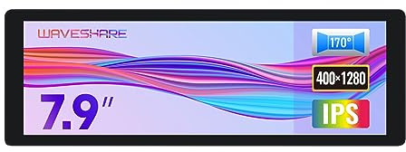 Waveshare 7.9inch IPS Display, 400x1280, Toughened Glass Panel, HDMI Interface, with Hi-Fi Speaker, Collapsible Stand&Metal Case, compatible with Raspberry Pi/Jetson Nano/Core3566/PC