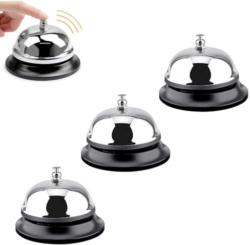 ZHjuju Tischglocke,3 Stück Tischglocke Tischklingel Rezeptionsklingel mit klarem Klang Metall Chrom Tischklingel Rezeptionsklingel Hotel Klingel Rezeption für Küche Restaurant Hotels & Bars (Silber)