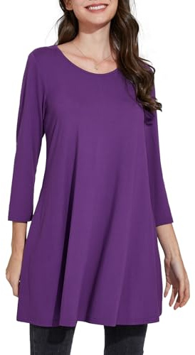 Enmain Maglia Tunica Donna Manica Lunga Maglietta Manica a 3/4 Scollo Tondo Camicetta Tinta Unita Motivo Floreale Paisley Camicia Elegante