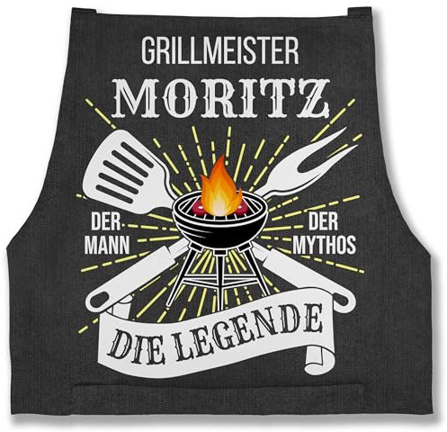 Schürze - Grillschürze Herren Männer - Grillmeister Der Mann Der Mythos Die Legende mit Name - Lustiges Geschenk Grillen Papa Vatertag Geburtstag - 85x69 - Jeans Schwarz - für grillzubehör