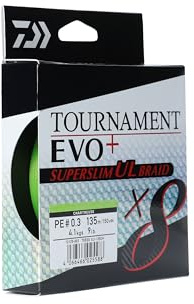 DAIWA Tournament X8 EVO+ Superslim UL, 135m, Geflochtene Angelschnur, Chartreuse