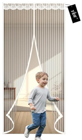 YRH Magnetic Fly Screen Door (90x200cm, White) | Heavy Duty Self-Sealing Mesh,Powerful Magnets and Full Frame Magic Tape,No Drill Installation,Automatically Closes