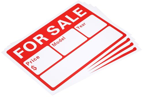 PATIKIL Cartel De Se Vende, 4 Piezas 12L x 9W x 0.01T Autoadhesivo Para Negocios Tiendas Publicidad Comercios Venta De Autos Y Coches, Rojo, PVC