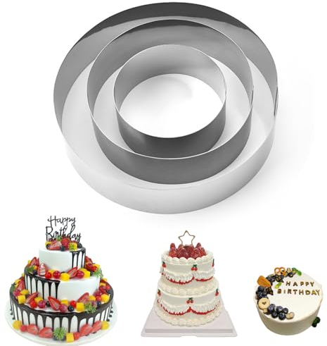 Aro para Tartas, 3 Piezas Anillos para Tartas de Acero Inoxidable, Redondo Moldes Reposteria Ø 10/15/20cm, Aro de Pastelería Molde de Pastel para Mousse Postre Tartas