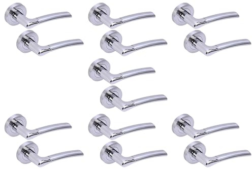 Hunta HANDLEZONE® 7 Sets Columba Lever On Round Rose Door Handles, Internal Passage Latch Handles - Dual Finish Polished/Satin Chrome