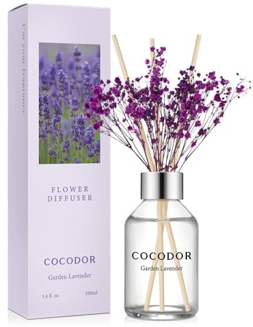 COCODOR Flower Reed Diffuser Set / 3.4oz / Garden Lavender/Scent Diffuser with Sticks Home Fragrance Reed Diffuser for Bathroom Shelf Decor