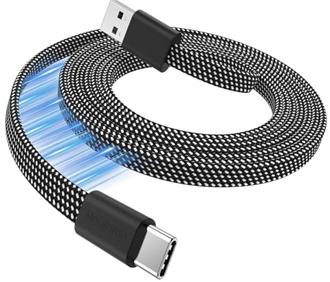 Magtame 1 m USB-A-auf-USB-C-kabel, magnetisch aufrollbar, Typ-C-Ladekabel | Flachkabel mit Magnet-Aufwicklung, verhedderungsfrei, 30W Schnellladen, 480Mbps Datentransfer, für Samsung,USB-C-samrtphones