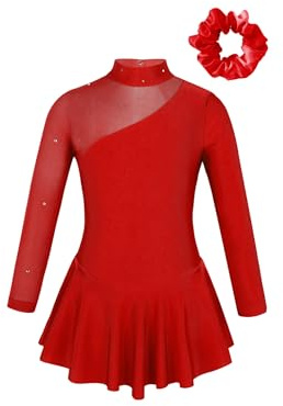 Freebily Vestido De Danza Ballet para Niña Maillot De Manga Larga Traje De Baile De Patinaje Artístico Vestido De Danza Contemporánea Gimnasia Rojo A 13-14 años