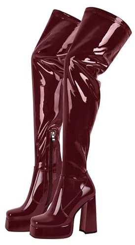 VERISSON Plateforme Bottes hautes pour femme Tige longue avec talon bloc