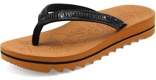 ONCAI Infradito Donna 2025, Alla Moda Strass Ciabatte Donna con Supporto per l'Arco Plantare, Comodo Tappetino da Yoga e Suole in Gomma Antiscivolo per l'Estate Nero/Khaki Taglia Eu 39
