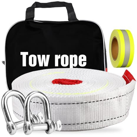 BORDEAG Abschleppseil Auto, 9m Nylon, 10 Tonnen Tragfähigkeit, Weiß, PKW, LKW, Boot, Geländewagen, Lieferwagen, ATV, UTV, Wasserfahrzeug, 2 Haken, Aufbewahrungstasche, Bergegurt Für Auto