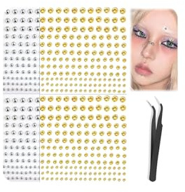 Kinretixia 4 Stück Lippenstecker, Fake-Nasenstecker, Augenbrauenstecker, nicht durchdringender Nasenstecker zum Aufkleben auf Bauchnabelaufkleber, Punk Y2K Silber Gold