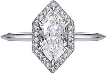 WAHZAUS Bague de fiançailles en argent sterling 925 plaqué or 18 carats avec diamant bleu 1 carat taille marquise, 6, Argent sterling, Zircone cubique