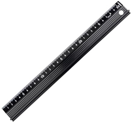 30cm/12 Inch Aluminium Cutting Ruler, Metal Safety Ruler with Raised Grip & Non-Slip Backing, Precision Measuring Ruler with Protective Edge for Crafts, DIY, Drawing & Office Use, Black