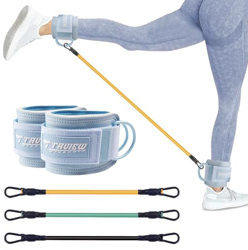 Correas de tobillo con puños, bandas de tobillo para entrenamiento, banda de resistencia de tobillo para pierna, equipo de entrenamiento de glúteos para entrenamiento de cadera (rosa con 3 bandas de