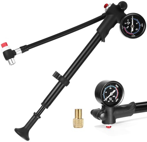 Zaxiva Pompe à Chocs Haute Pression(Max 300 PSI), Pompe d'amortisseur VTT avec manomètre et Bouton de Purge, Fourche de vélo/Suspension arrière 2 en 1 et Pompe à Pneu pour VTT, vélos de Route