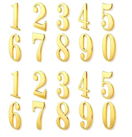 DIYCUT 20 Pièces Doré Autocollants Numéros de Maison, Chiffres Adhésifs, Numéro Maison Extérieur, Chiffres de 0 à 9, pour Boîte aux Lettres, Porte d'Entrée et Boîte de Rangement Extérieur