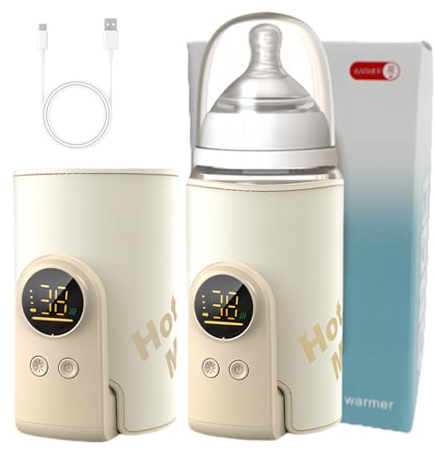 Flaschenwärmer Baby Unterweg 6 Einstellbare Temperatur 38-50℃, Tragbarer Fläschchenwärmer Baby mit LCD Display USB Ladung, Babyflaschenwärmer, Babyflaschen Wärmer für Muttermilch oder Milchnahrung