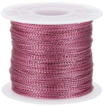 PATIKIL Metallic Tinsel Cord Rope, 1 mm x 109 Yards Pink Cord Wrapping Ribbon Non-Stretchy Strings for Gift Thread Ornament Craft Making Christmas