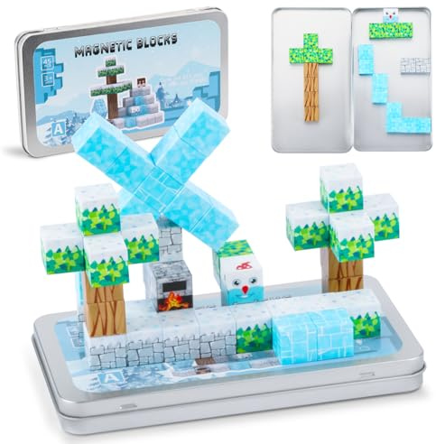 ACELIFE 45PCS Magnetisches Bausteine Reisespielzeug, Mini Magnet Bauspielzeug mit Tragbare Eisenkasten Educational STEM Spielzeug für Kinder ab 3+ Jahren