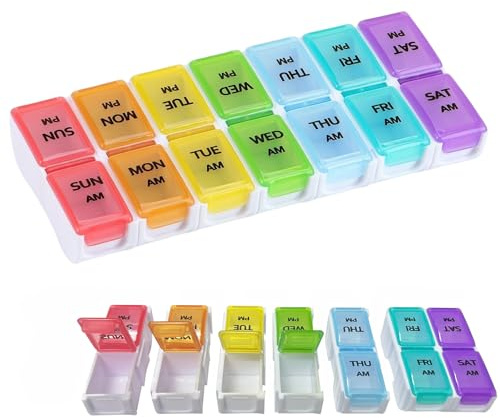 GUZHAIREN Pill Box, Pill Boxes 7 Day 2 Times a Day for AM PM, Multicolor