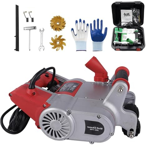 TBANVOO Wall Line Cutter, Electric Wall Chaser Slotting Machine, Groove Cutting Concrete Cutter 1100W Wall Groove Cutting Machine for Brick Grooving Slotting Power Masonry Saw Red-110V