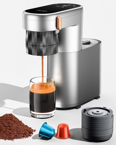 pura coffee Cafetera Espresso 2 en 1, Instantánea y 20 bares, Espresso Machine portátil con batería recargable, compatible con cápsulas NS y café molido, para acampadas, uso doméstico o en la oficina