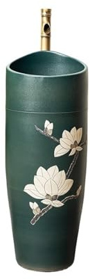 Lavandino a piedistallo Lavandino da bagno con piedistallo, rubinetto e scarico, lavabo in ceramica for interni ed esterni