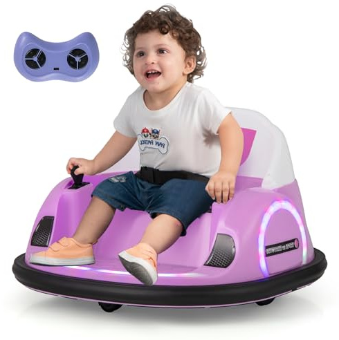 GOPLUS Elektrisches Kinderfahrzeug, Autoscooter mit blinkenden LEDs, elektrisches Bumper Car mit drahtloser Verbindung, Musik und Soundeffekten, für Kinder ab 18 Monaten (Rosa)