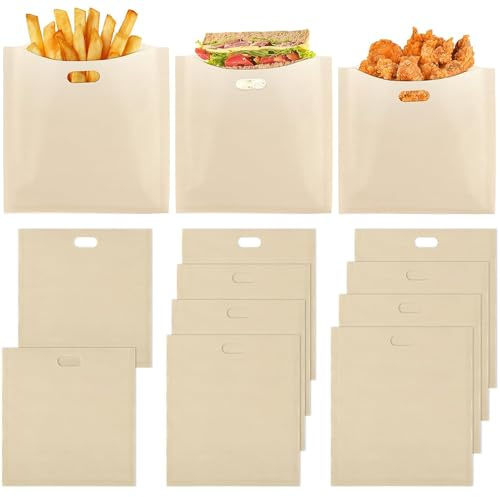 10 Pack Toaster Bags Reusable Nonstick, 3 Sizes Toastie Bags for Toaster, Heat Resistant Roasting Bags for Sandwich, Pizza, Panini, Microwave & Grill