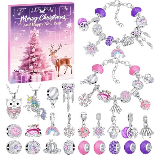 Zoyomax 2025 Adventskalender Kinder Mädchen - Weihnachtskalender Schmuck Basteln Mädchen mit Armbänder und Halsketten, Schmuckbastelsets Weihnachten Geschenke für ab 6 7 8 9 10 11 12 Jahre