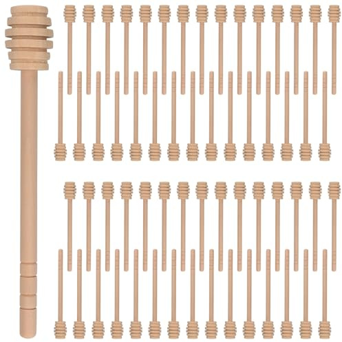CHUENKUK Lot de 60 cuillères à miel en bois de 15 cm - Mélangeur à miel en bois - Pour cuisine, petit-déjeuner, confiture