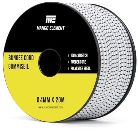 Manco Element Bungee Cord 4mm x 20m Elastic Cord Shock Cord - White/Black
