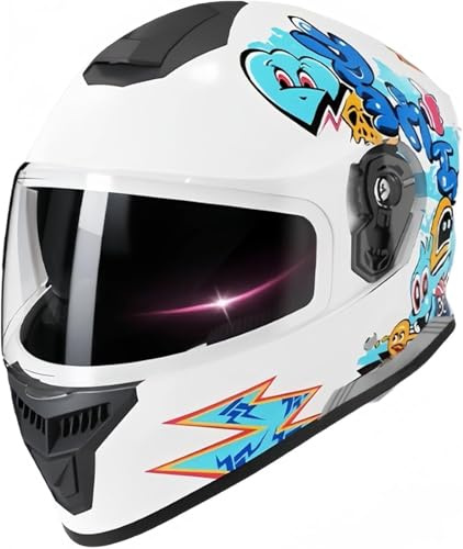 Caimcie Casque intégral pour Enfants (Moto, Scooter, Cruiser, vélo) pour garçons et Filles de 4 à 13 Ans, homologué ECE/Dot, Conception légère et ventilée. A,50-58cm