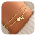 M MOOHAM Mothers Day Gifts - Gold Initial Bracelets 14K Gold Plated Heart Initial Letter A Bracelet for Women Trendy, Personalized Letter Bracelets Jewelry Mothers Day Gifts for Women Mom Daughter