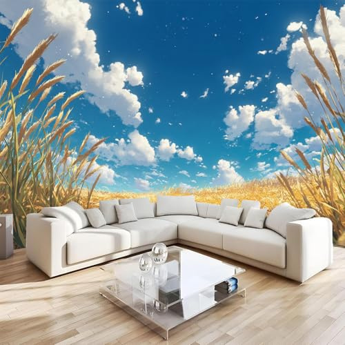 DILANI Papier Peint Panoramique Intissé Photo Mural Ciel De Champ De Blé 200x140 cm 3D Motif Muraux Geant Mat Poster Paysage Décoration murale Art non tissé décoration chambre TV mur salon