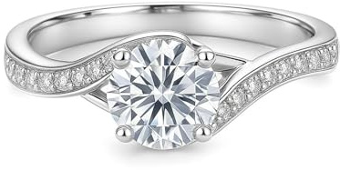 Freundschaftsringe Freundinnen, Freundschaftsringe Dünn Verdrehter Ring mit Moissanit Weißgold Platin 950 Größe 53 (16.9)