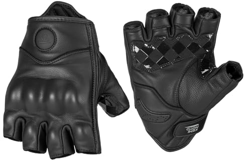 KEMIMOTO Gants Moto Homme Demi-Doigts, Gants Moto Été en Cuir de Chèvr Antidérapants avec Design à Coutures Extérieures, Convient pour Motocross, Scooter, Cyclomoteur, Mobylette, Quad, ATV